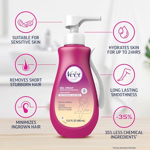 Hair Remover, Veet Gel Hair Removal Cream Sensitive, 13.5 Ounce, Sensitive formula with Aloe Vera and Vitamin E (pack of 1)