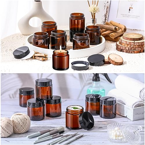 Norme 48 Pcs 4 oz Glass Jars with Lids Leakproof Round Airtight Empty Cosmetic Jars with Inner Liners Lid for Storing Lotions Powder Ointments Candle Making Tins (Black,Amber)