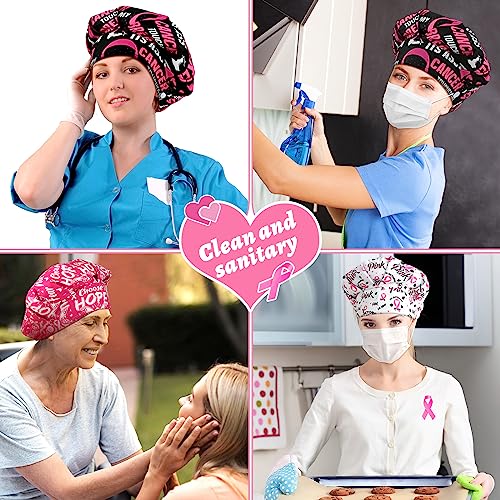 Jadive 6 Pcs Scrub Bouffant Caps with Buttons for Women & Men - Pink, Black, White
