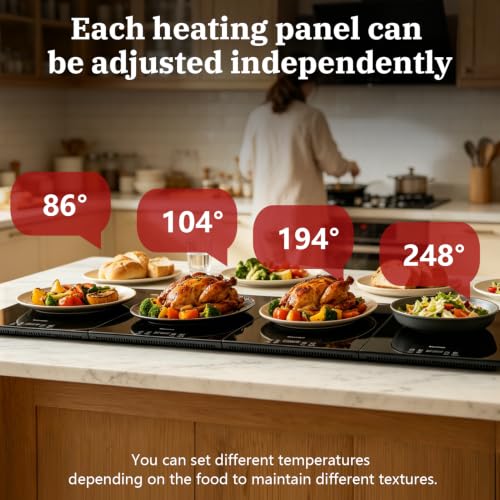 47.2x15.7 Inch Electric Warming Tray with 4 Zones & Tempered Glass - Modular Food Warmer for Buffet & Catering