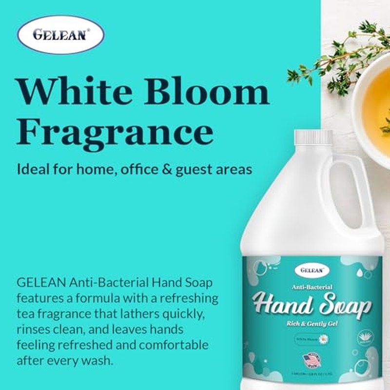 Antibacterial Liquid Gel Hand Soap - pH Balanced - Aloe Vera - White Tea Scent - Rich & Creamy Gently on Skin -Made in USA - Bulk liquid Refill Jug, 128 oz 1 gallon