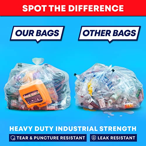 50 Pack 95-96 Gallon Heavy Duty Clear Trash Bags - Extra Large Waste Liners