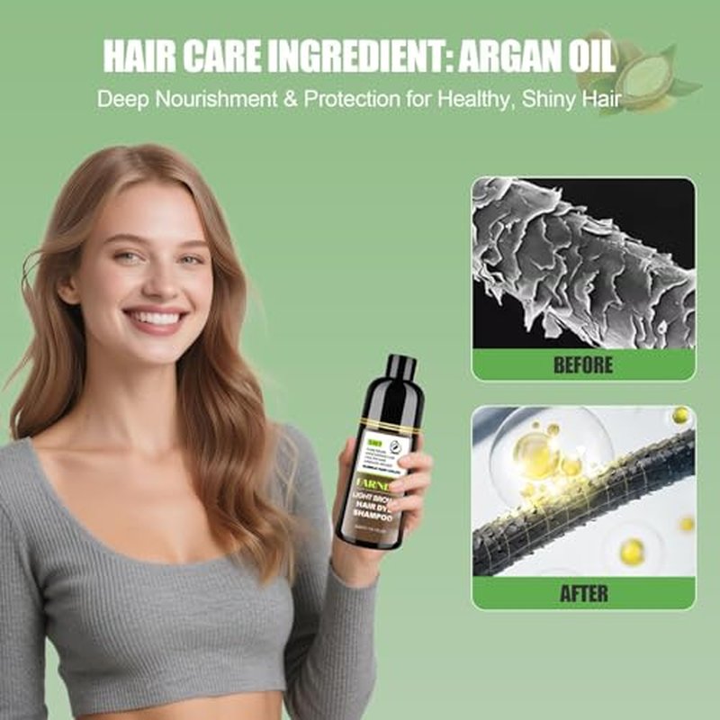 FARNDU Light Brown Hair Dye Shampoo for Gray Hair Coverage - 3 In 1 Natural Hair Color Shampoo for Women & Men, Champu Para Canas Mujer