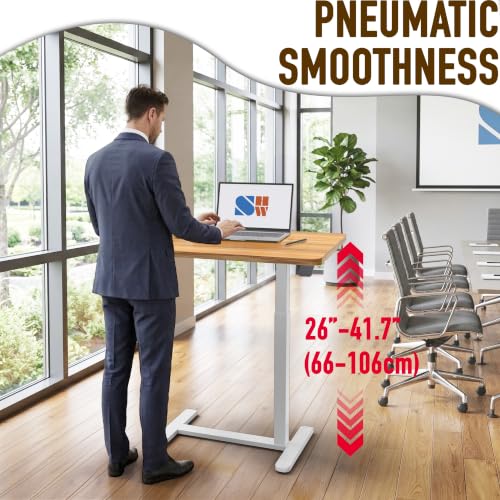 Height Adjustable Laptop Desk with Pneumatic Lift and Oak Finish