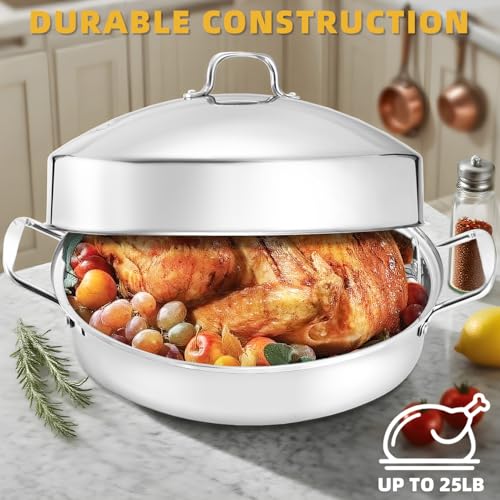 Large 22-Inch Stainless Steel Roasting Pan with Rack & Lid for Oven, Oval Turkey Roaster