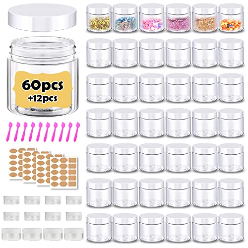 72 Pack Travel Cosmetic Containers Set - 2oz Jars + 3/5/10g Sample Jars with Lids & Labels