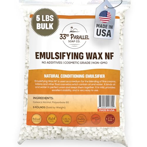 Non-GMO Emulsifying Wax NF Pastilles (5 LBS / 80 OZ) 100% Natural Plant Derived | For Lotions, Creams, Soap Making, Hair Products | Cosmetic Grade | Product of USA | 5 POUNDS