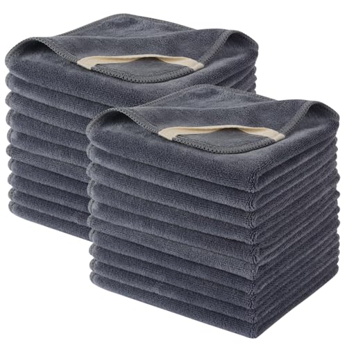 20-Pack Microfiber Facial Cloths 12x12 Inches Fast Drying Reusable Washcloths - Grey