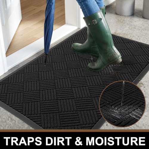 Heavy Duty Indoor Outdoor Front Door Mat 3' x 6' Black Diamond - Durable Entryway Rug