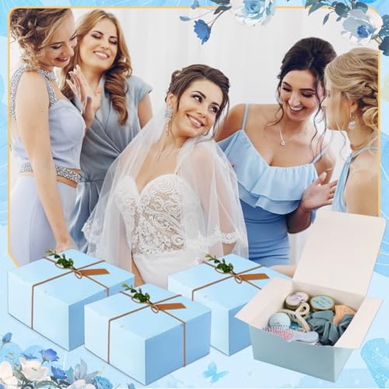 53pcs Bridesmaid Gifts Set of 4 Blue,Maid of Honor Proposal Gifts,Bridesmaid Proposal Boxes Set,Cosmetic Bag Scented Candle Salt Ball Scrunchies Hair Clip Knot Bracelet Bridal Party Bachelorette