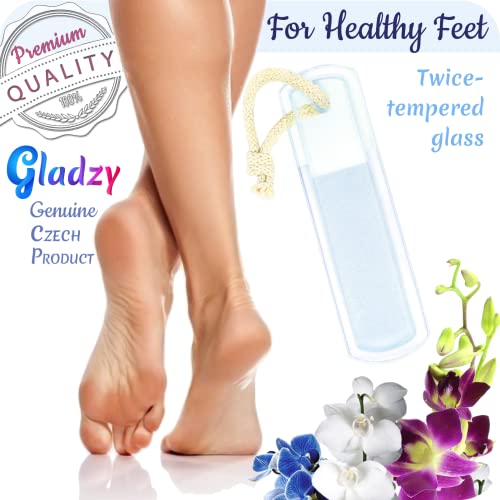 GLADZY Glass Nail File Set ? Czech Crystal Nail Files for Natural Nails, Glass Foot File Callus Remover, Professional Manicure & Pedicure Kit for Fingernails & Toenails with Case and Towel, Made in EU