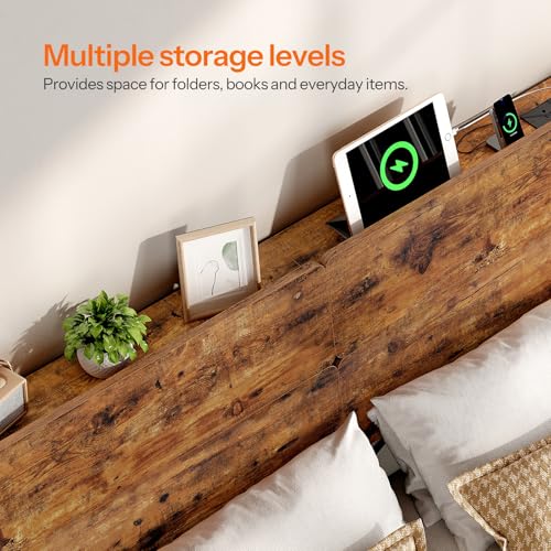 HOOBRO Full Size Adjustable Headboard with Outlets - Height-Adjustable Bed Headboard with USB & AC Charging Station