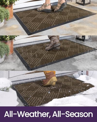 Diamond Brown Rubber Entry Doormat 36x60 for Front Door - Weatherproof