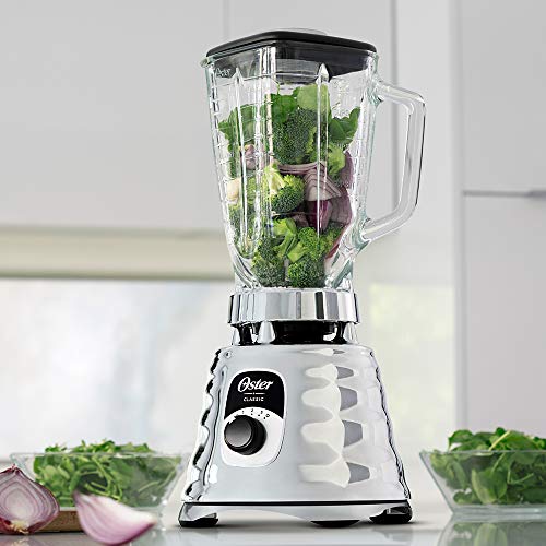 1.25L Chrome Blender with 3 Speed 700W Motor, Durable Glass Jar - Oster
