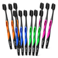 12 Pack Activated Charcoal Soft Toothbrushes with Ultrafine Tapered Bristles - Compact Head & Slim Design