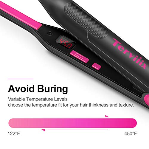 Terviiix Dual Voltage Mini Flat Iron & Pencil Flat Iron for Travel - Black Pink & Hot Pink