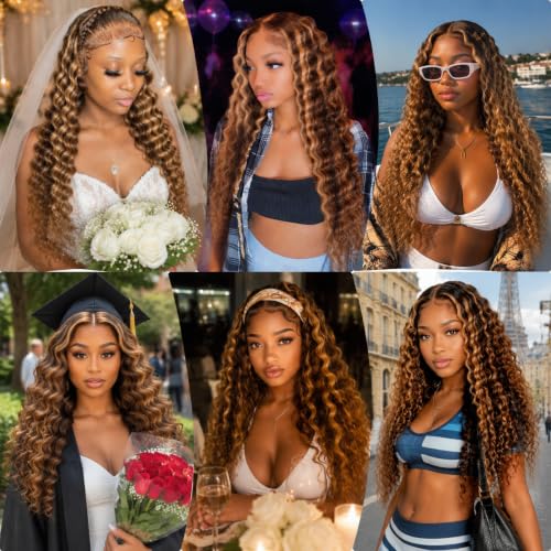 P4/27 Ombre Brown Deep Wave Human Hair Bundles 10-14 Inch - Brazilian Virgin Hair