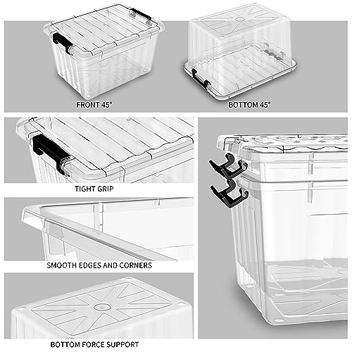 Cetomo 18 Qt Clear Plastic Storage Bins with Lids, 4-Pack Stackable Container Set