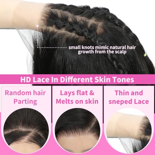 Natural Black Synthetic Lace Front Wigs 26 Inch Pre Plucked HD 13x4 for Women