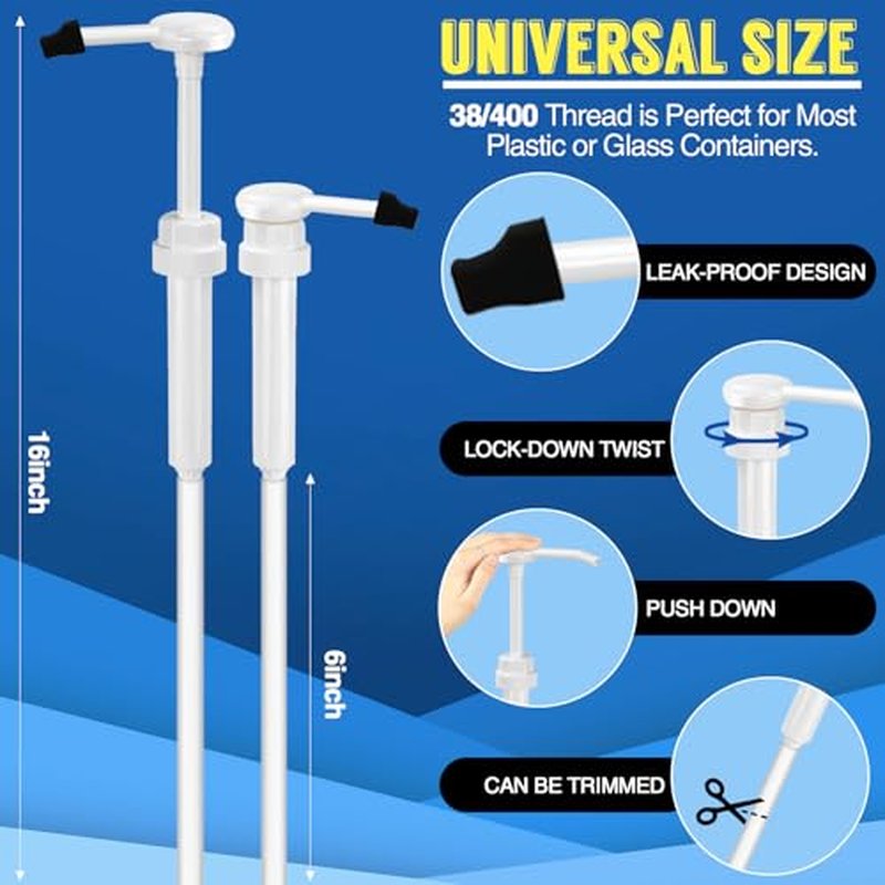 3 Pack 1 oz Pump for Large Gallon Bucket, 5 Gallon Pump Dispenser 38-400, Anti Dripping, with 50cm Extended Tube, Great for Shampoo, Conditioner, Laundry, Detergent, Bleach Liquid, Oil & More