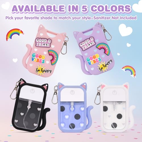 Silicone Case Holder Compatible with Hand Sanitizer Spray Touchland 1 fl oz, Cute Cat Ear Protective Case with Keychain & 4 Decorative Charms (Purple, 1P)