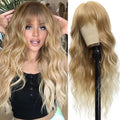 Vomella Blonde 26 Inch Curly Wavy Synthetic Wig with Bangs for Women - Natural Look & Heat-Resistant