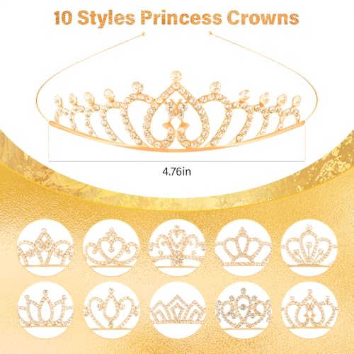TOBATOBA Gold Princess Tiara Set for Women & Girls, Sparkling Rhinestone Crowns, Wedding & Party Headbands