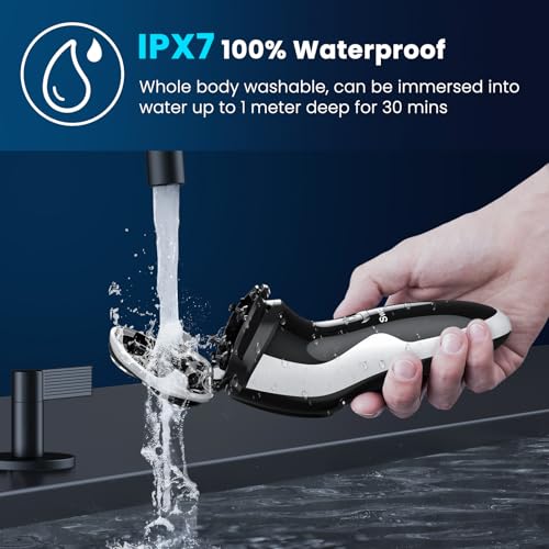 Waterproof Men¡¯s Electric Shaver with Travel Case, Powerful & Quiet, Type C Fast Charge (60min Charge, 120min Use), Precision Trimmer (Black)