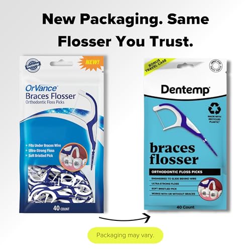 OrVance Dentemp Braces Flosser Pack of 4, 40 Count – Ultra-Strong Floss & Bristles for Braces