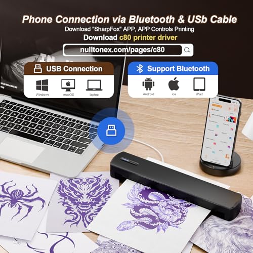 Portable Bluetooth Tattoo Stencil Printer with Thermal Transfer Technology - Black