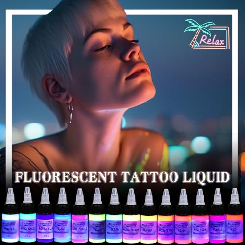14 Color UV Fluorescent Tattoo Ink Set - Bright Long-Lasting Pigments
