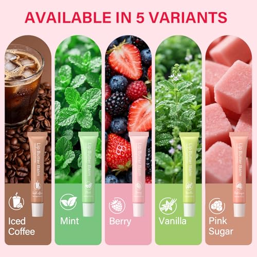 Glossy Lip Balm & Lip Gloss Set? Hydrating Lip Butter Balms For Smooth, Soft Lips ? Nourishing, Long-Lasting Moisture ? Vanilla, Coffee, Mint, Berry & Pink Sugar,Women's Day Gifts For Women
