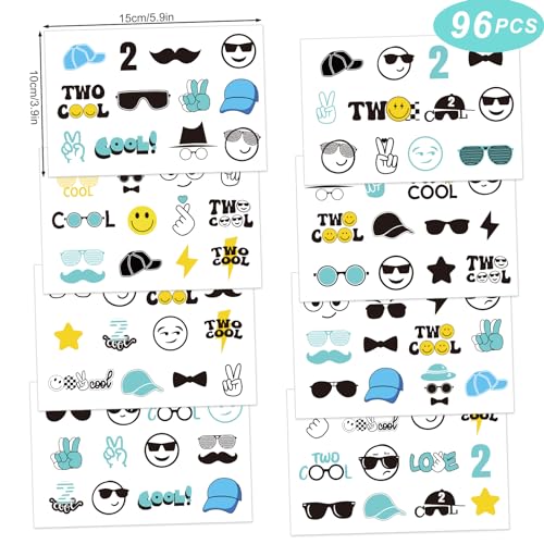 JarThenaAMCS 96Pcs Two Cool Tattoo Temporary Black Yellow Blue Fake Tattoos Decals Birthday Party Favors Tattoos Stickers for DIY Crafts Gifts Body Decor, 8 Sheets