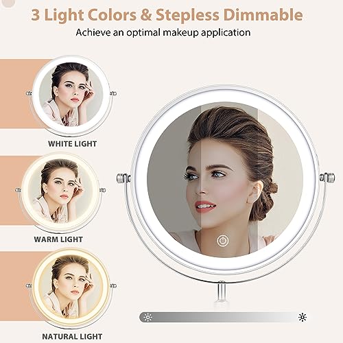 8-Inch Tall Lighted Magnifying Makeup Mirror with Adjustable Height & 17.5L x 8W