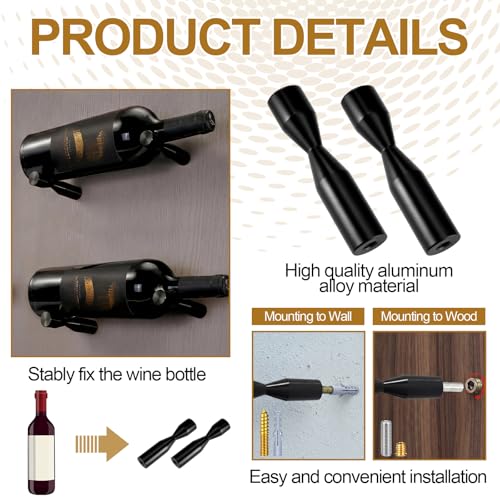 Wall-Mounted Wine Rack with 24 Aluminum Pegs - Black | Holds 12 Bottles