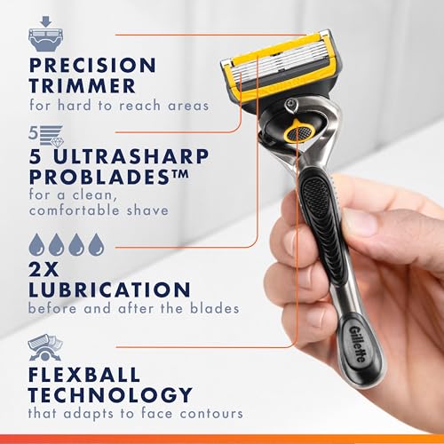 Gillette ProGlide Shield Men's Razor with 5 Blades & Trimmer, 1 Handle & 4 Refills