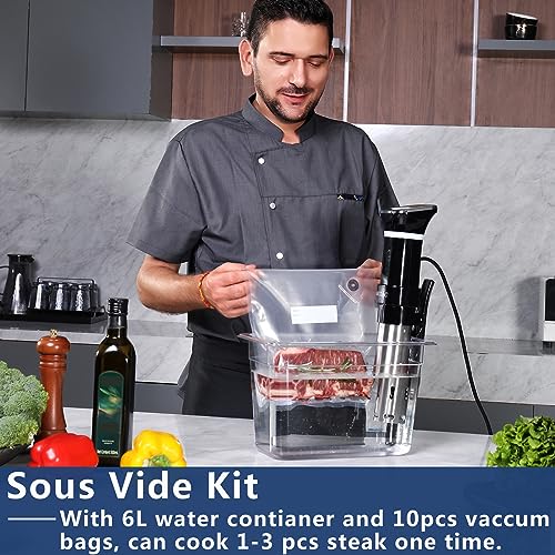 Sous Vide Precision Cooker Kit with 6L Water Container & 10 Vacuum Bags - 1100W