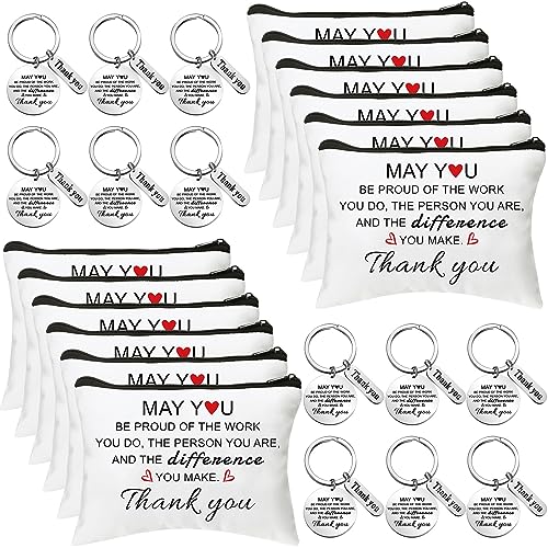 Talltalk 24 Pcs Thank You Gifts for Women Inspirational Employee Staff Appreciation Gifts Cosmetic Bags with Keychains Set Thank You Keyrings Sets for Coworkers Women Nurse Teacher
