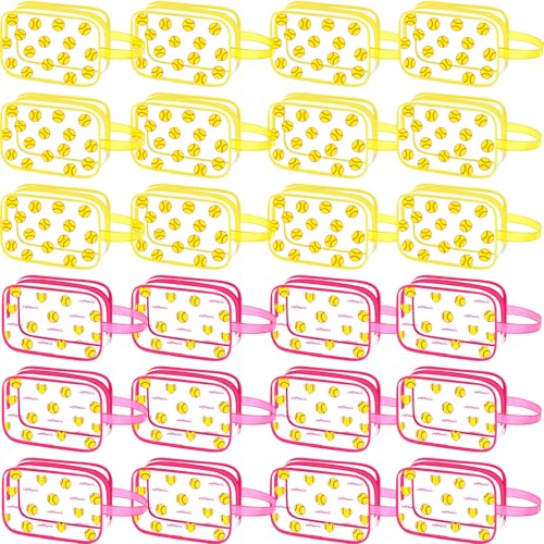 24 Pcs Softball Clear Makeup Bags with Zipper Bulk Sport Goodie Clear PVC Pouch Organizer Waterproof Travel Case for Woman Team Gifts Birthday Decorations Supplies