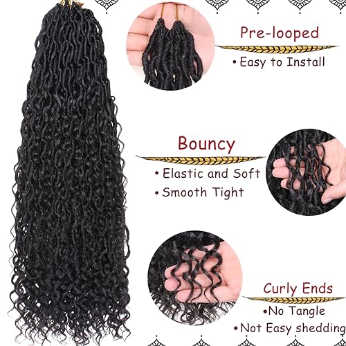 30 Inch Boho Goddess Faux Locs Crochet Hair - Black Curly Synthetic 8 Pack