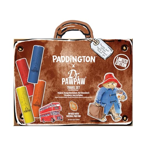 Dr. PawPaw Paddington Travel Collection - Natural Lip Balm with Aloe Vera - Gluten Free Lip Moisturizer to Nourish, Soften and Hydrate - 4 pc