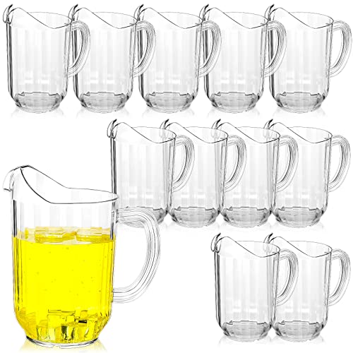 Plastic Pitchers 12 Pack 60 Oz Clear Water Beer Jugs - Classic Style