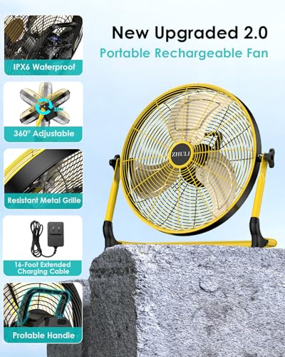 ZHULI 14" Solar Fan, Rechargeable Battery Operated Floor Fan