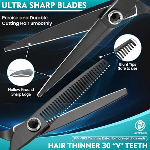 Black Hair Scissors Set - Texturizing & Thinning Shears for Salon & Home