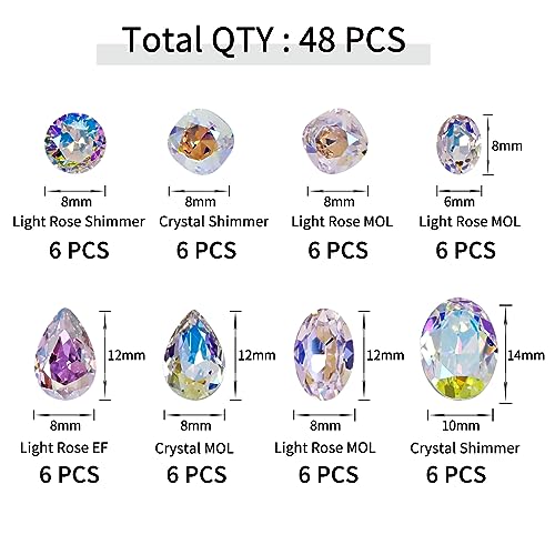 Big Nail Rhinestones Set 48PCS Multi-Shape & Color Nail Art Gems - 4 Shapes & 5 Colors