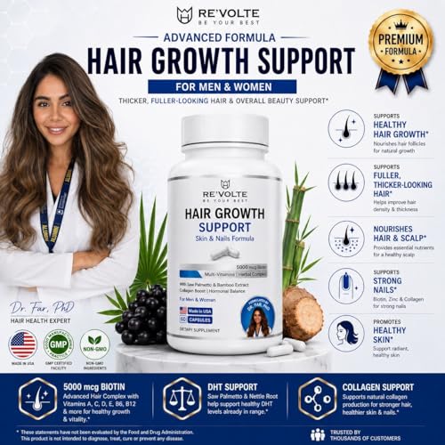 Re'Volte Hair Growth Pills DHT Blocker for Men & Women - 30 Day Collagen Support Supplement
