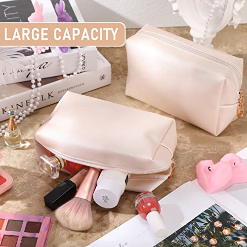 Preppy Patch Makeup Bag Set - Waterproof PU Leather Cosmetic Pouches for Travel, White & Gold