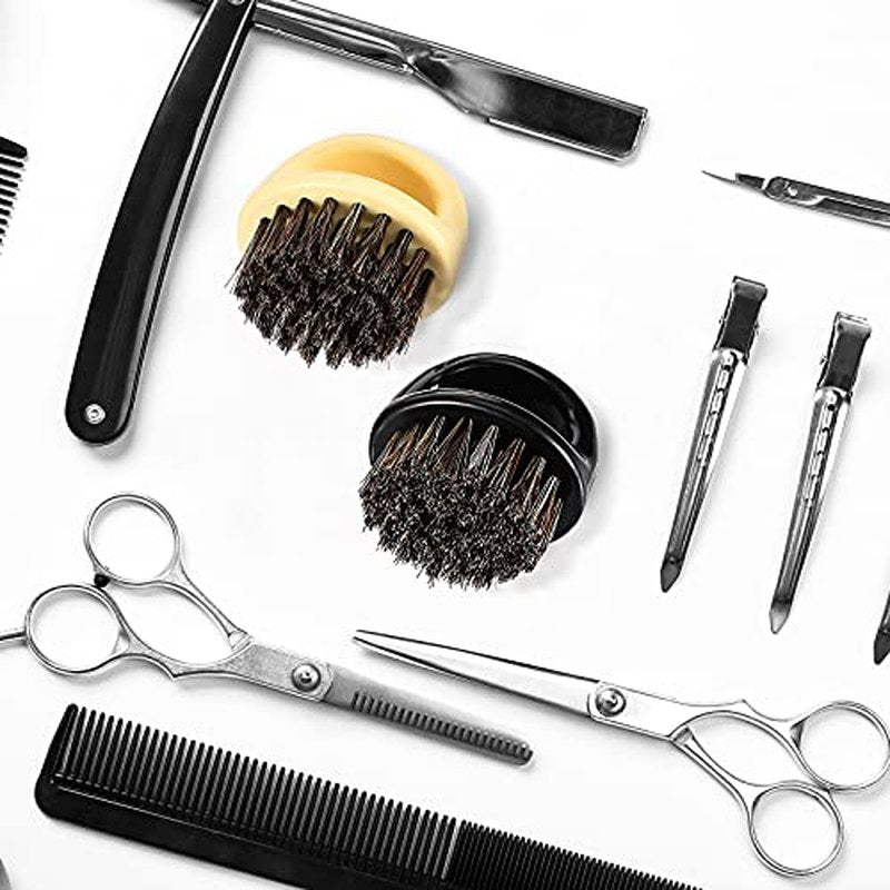 4 Pcs Knuckle Brush for Men Barber Brush, Fade Brushes, Face and Neck Brushes, Mustache and Hair Supplies, Essential Barber Tool for Professional Barbering and Grooming Services(Black and White)