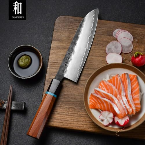 7-Inch Japanese Santoku Chef Knife - Hand Forged VG10 Steel, Lightweight & Balanced