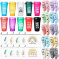 30 Pieces Teacher Gifts Bulk,Graduation Back to School Day Appreciation Week Gift 16oz Plastic Coffee Tumbler with Lids Teacher Makeup Bags Crew Socks for Women Coworker(Classic)
